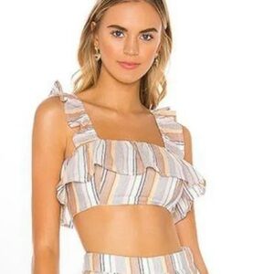 Tularosa Penelope Multi Striped Printed Cropped Top Ruffle Beach S New